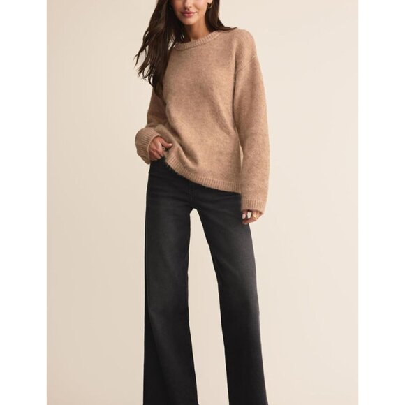 Women's Khaki Oversized Fuzzy Knit Sweater - Cozy Casual Layering Pullover - Picture 6 of 6